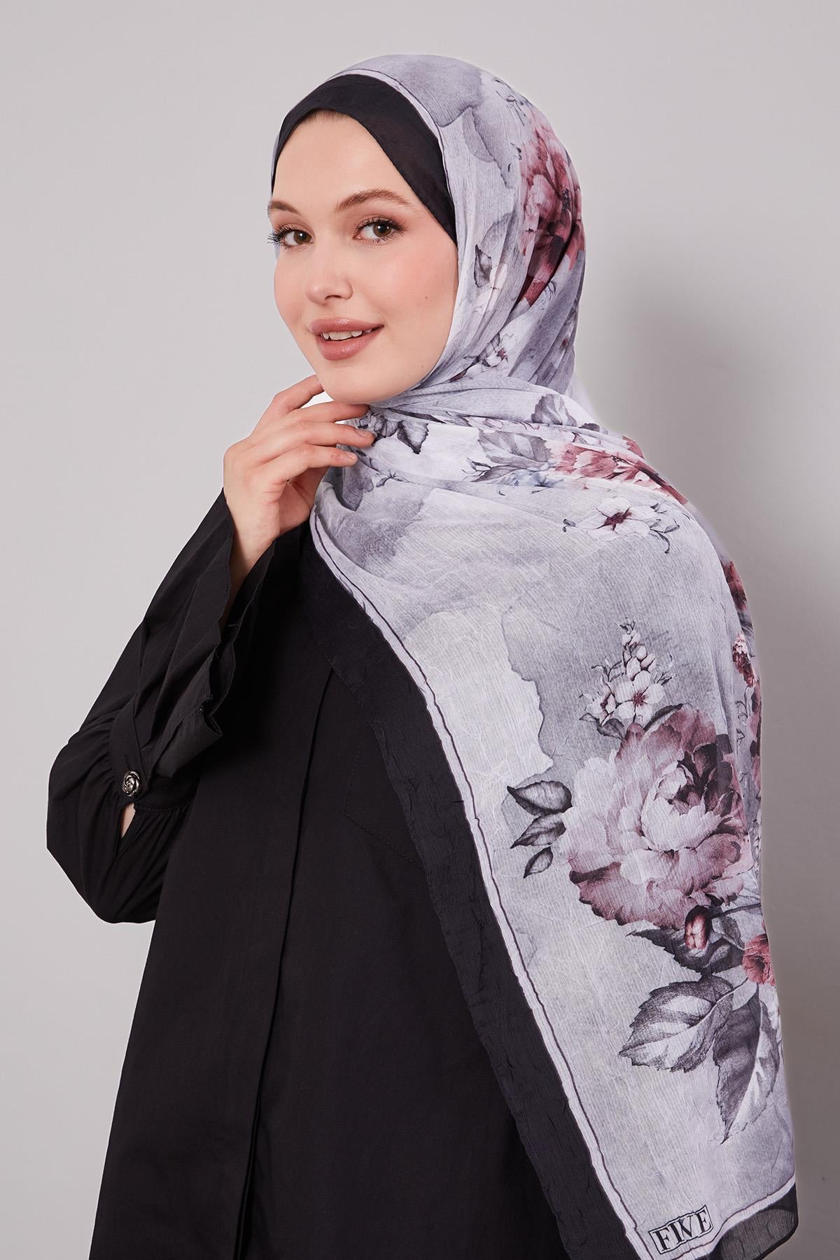 Fivescarf K.Lacivert Çicekli Craze Comfort Şal