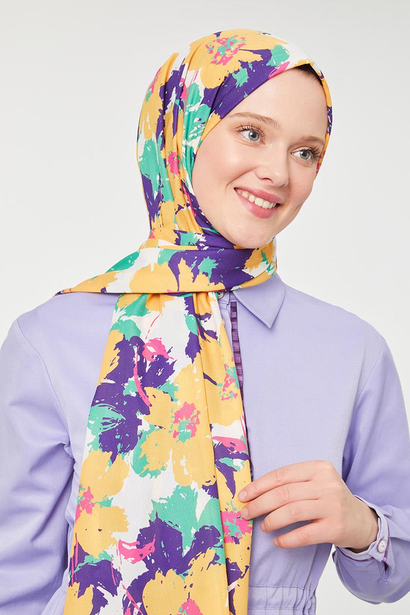 Fivescarf K.Mor Büyük Çiçek Desenli Mono Şal