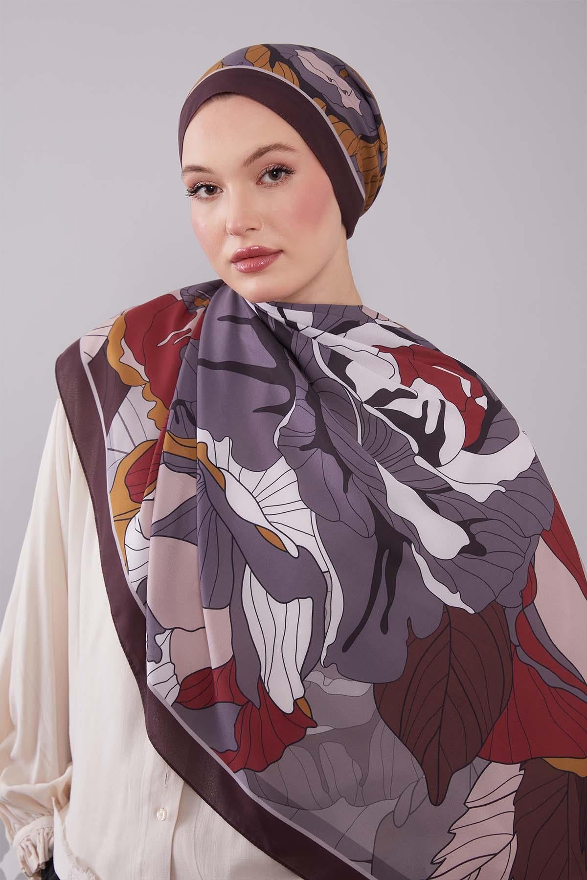 Fivescarf K.Kahve Çiçekli Floral Desen Moos Chrep Şal