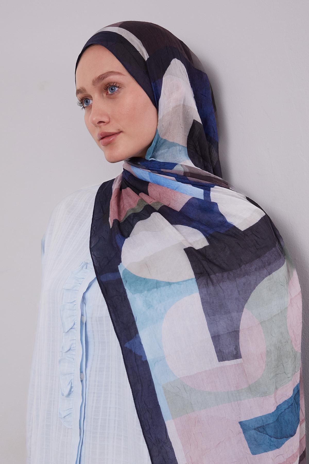 Fivescarf K.Lacivert Geometrik Desen Craze Comfort Şal