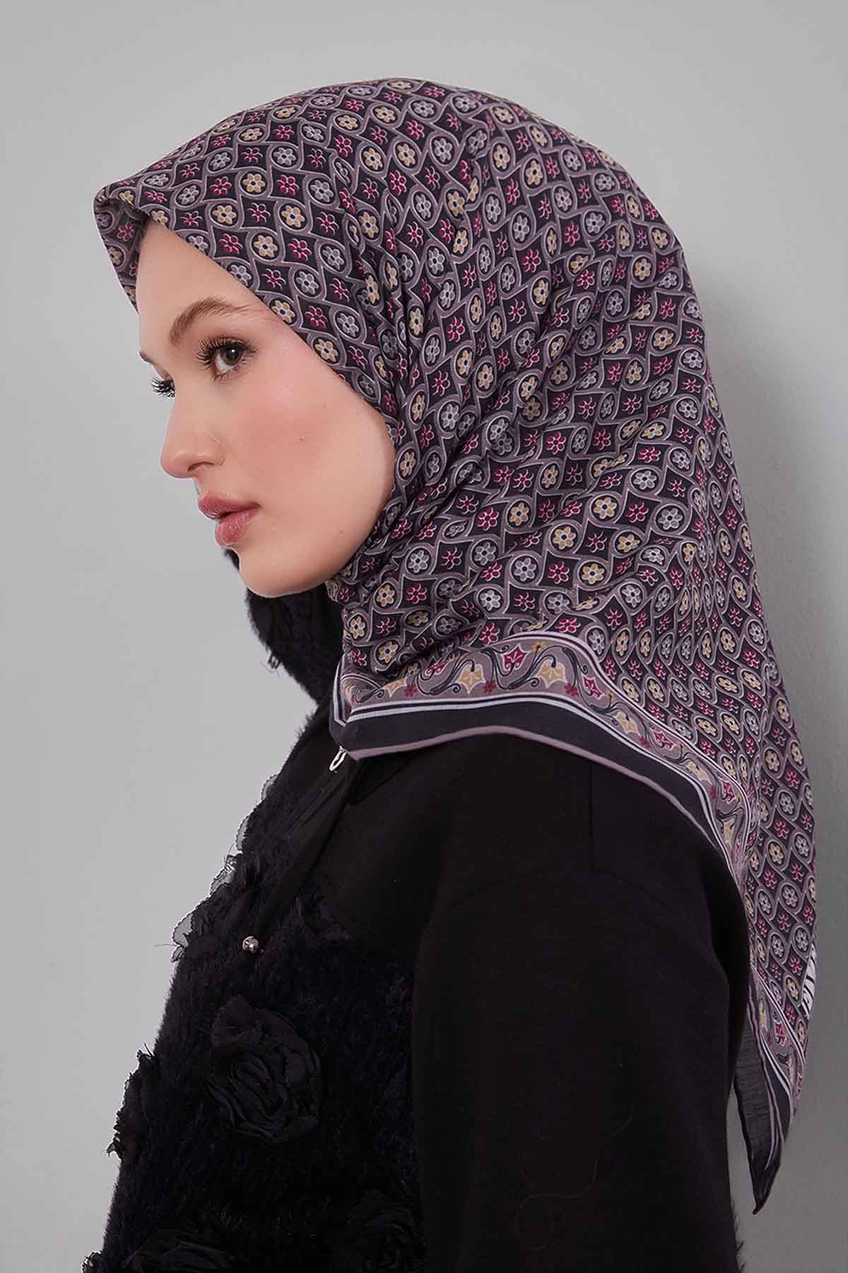 Fivescarf K.Vizon Papatya Desen Silk Coton Eşarp