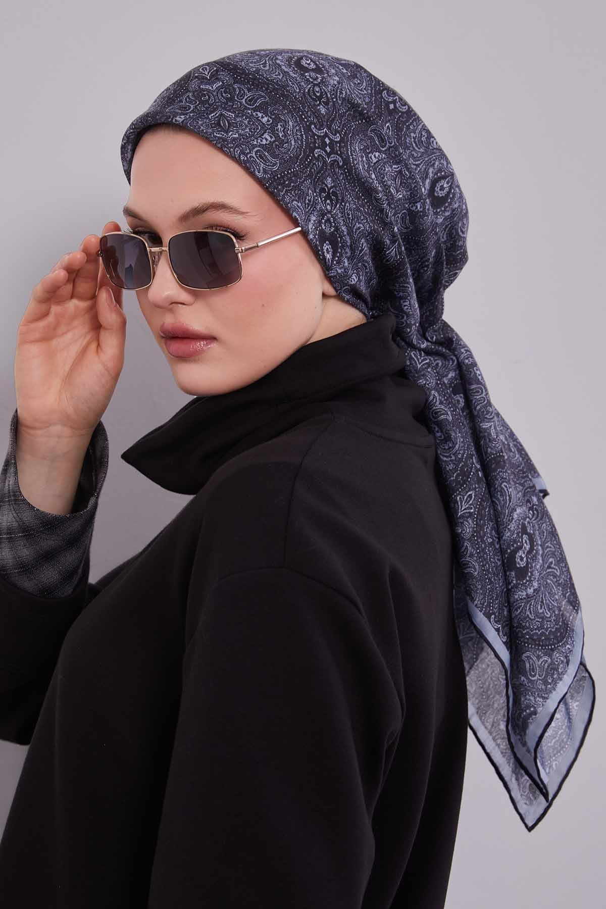Fivescarf K.Gri Çini Desen Silk Coton Eşarp