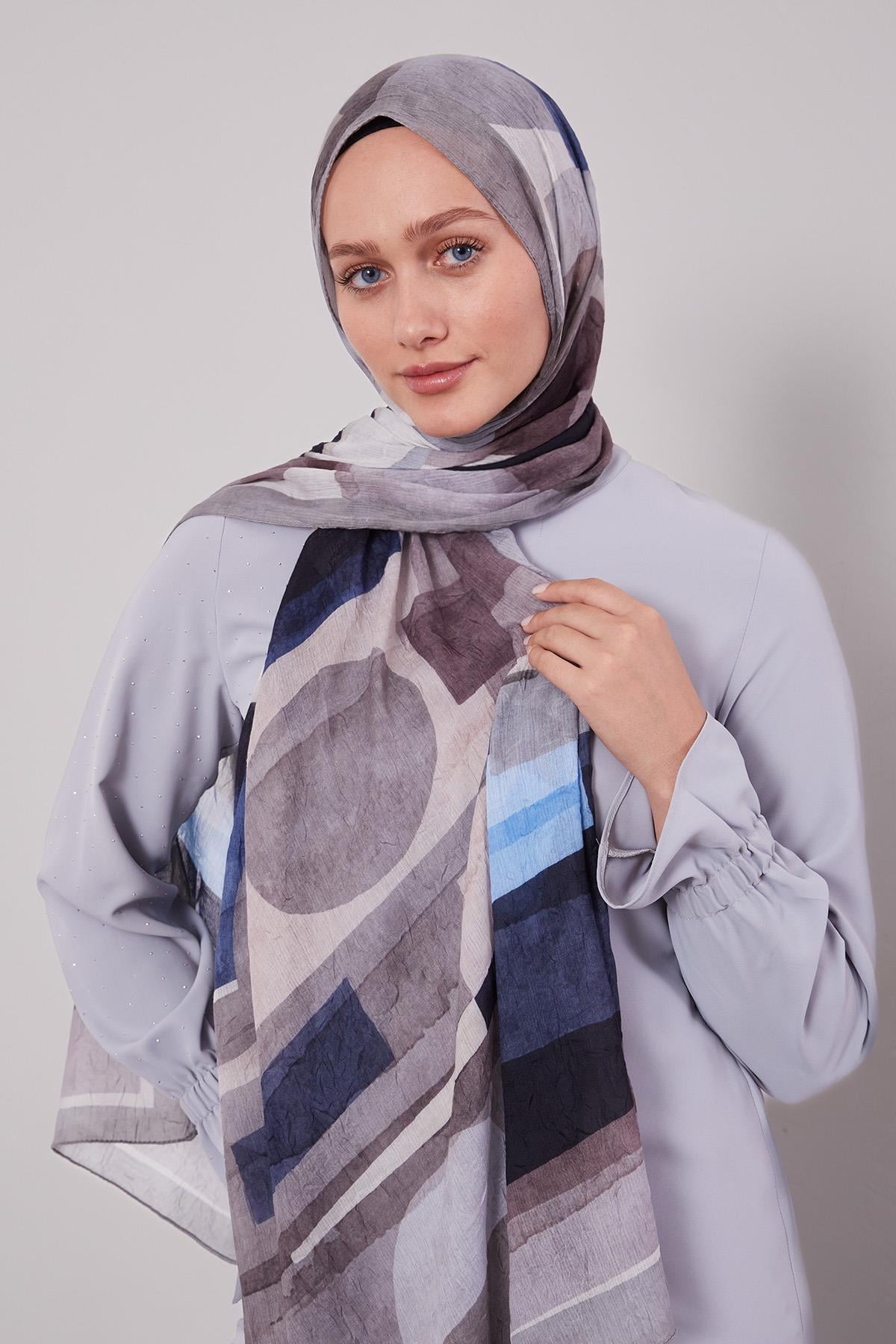 Fivescarf K.Gri Geometrik Desen Craze Comfort Şal
