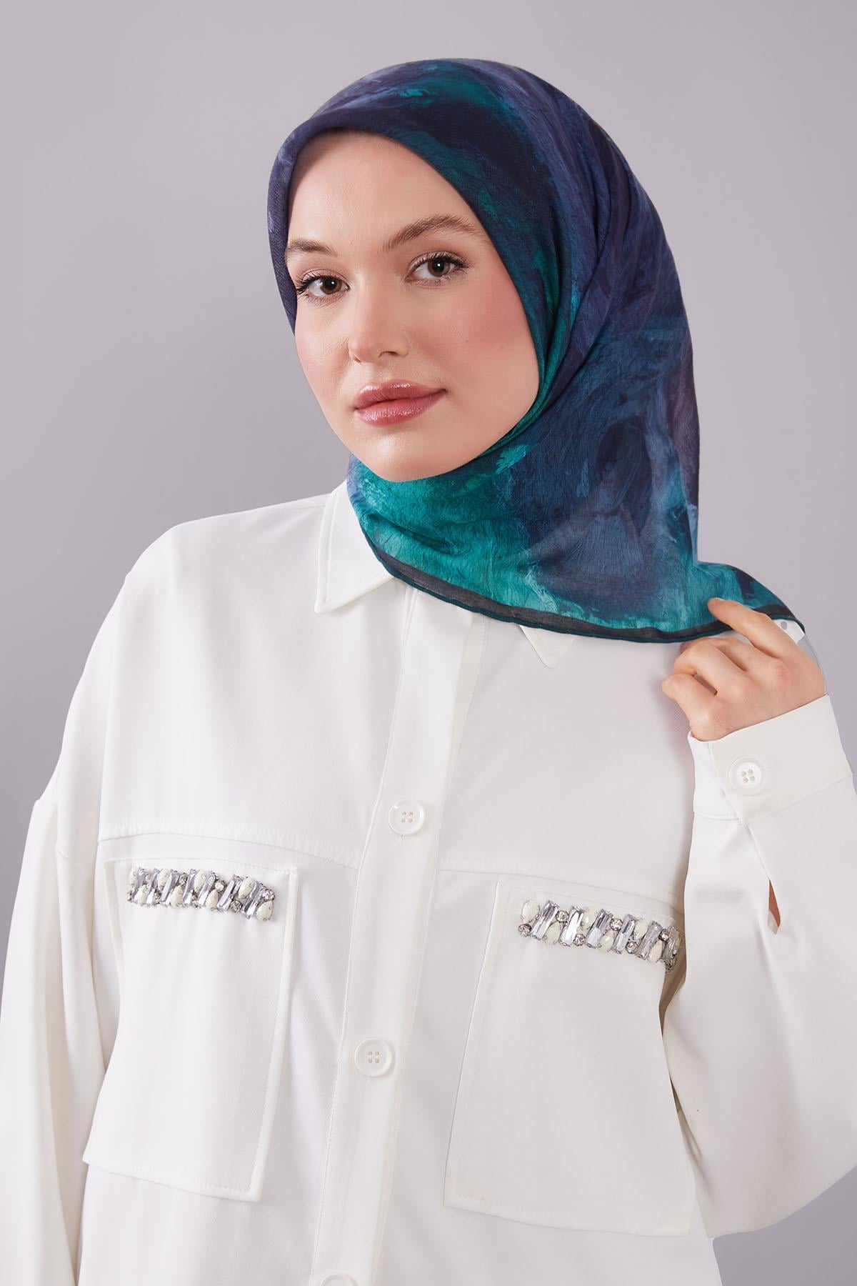 Fivescarf K.Yeşil Dalga Desen Silk Coton Eşarp
