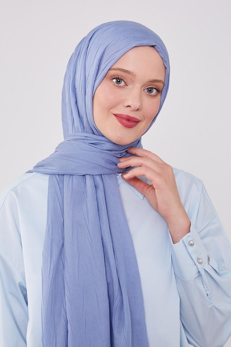 Fivescarf K.Mavi Pliseli Pamuklu Şal