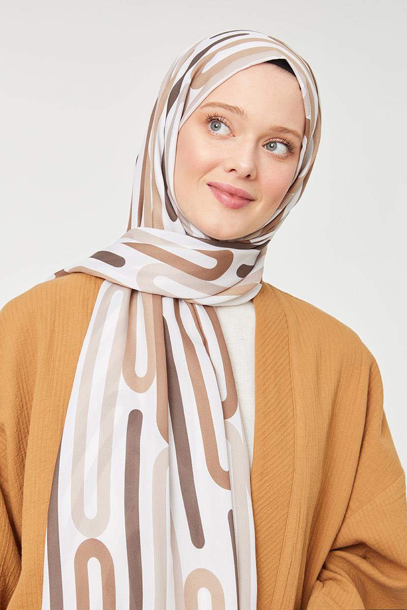 Fivescarf Kahve Ataç Desen Mono Krep Şal