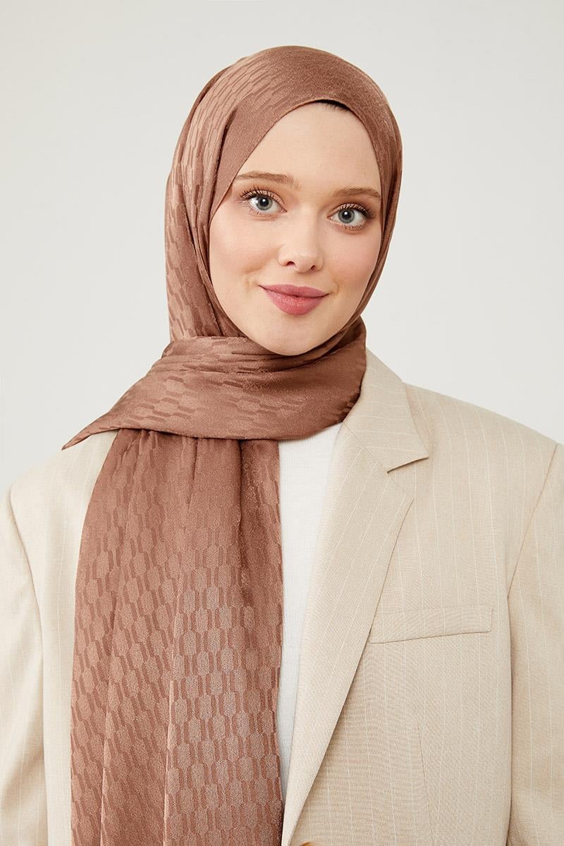 Fivescarf Kahve Burgu Desen Jakarlı Elegance Şal