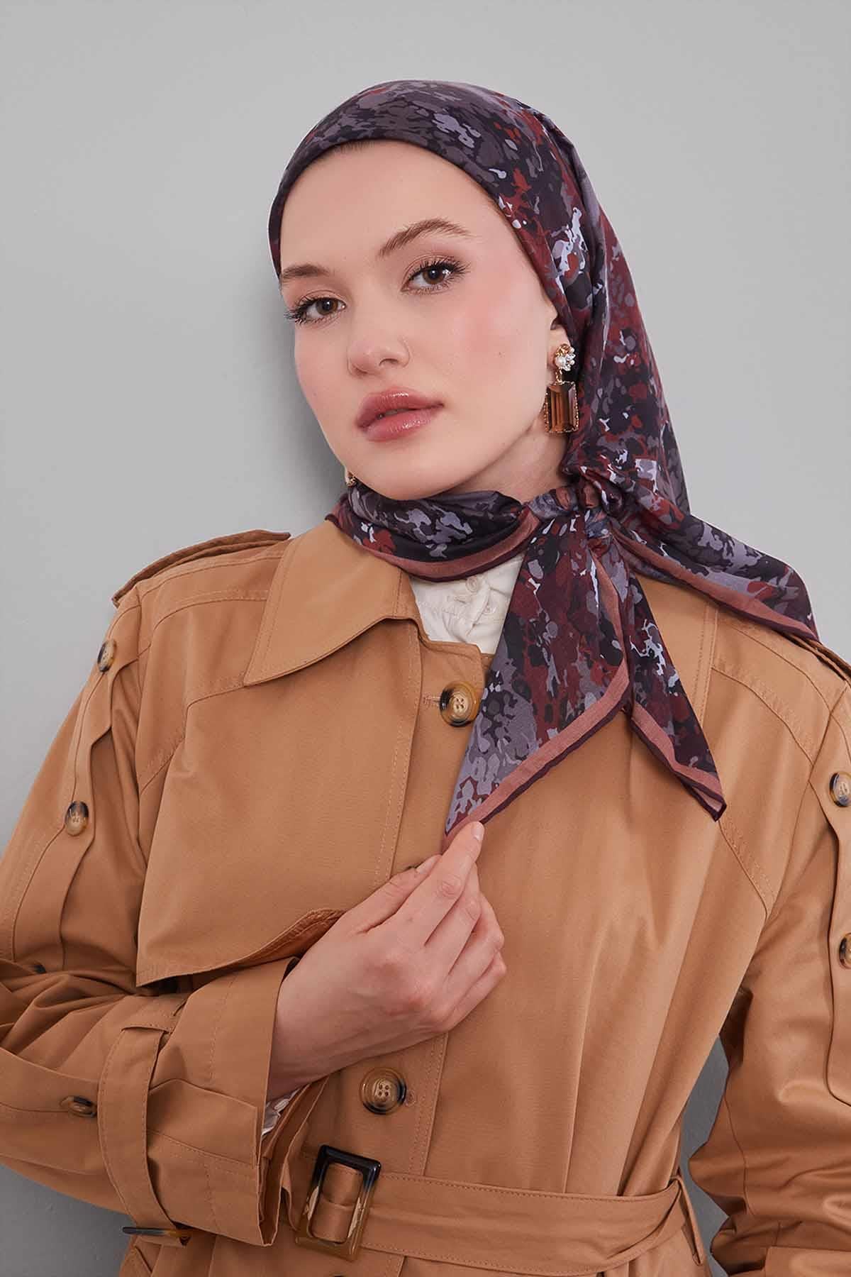 Fivescarf Kahve Damla Desen Silk Coton Eşarp