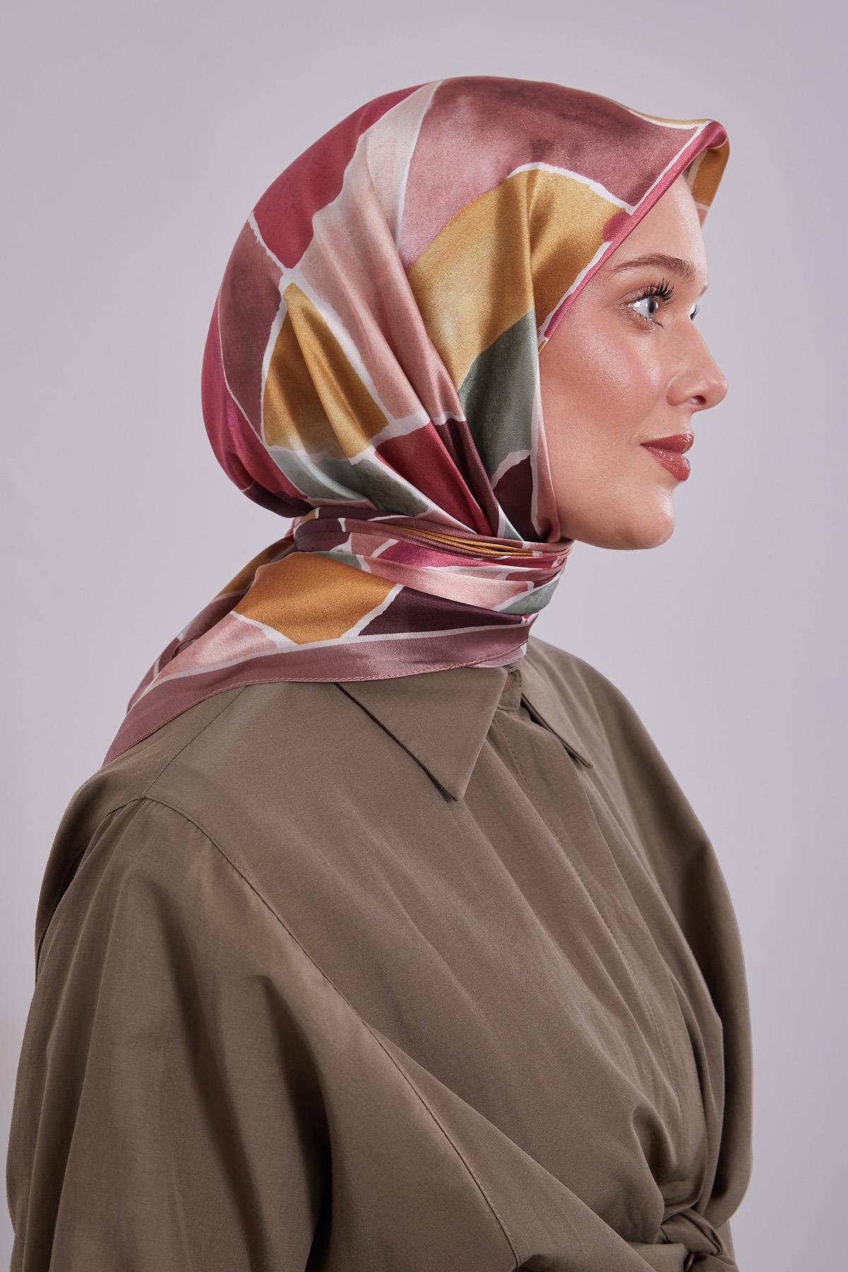 Fivescarf Kahve Geometrik Desen Kristal Eşarp