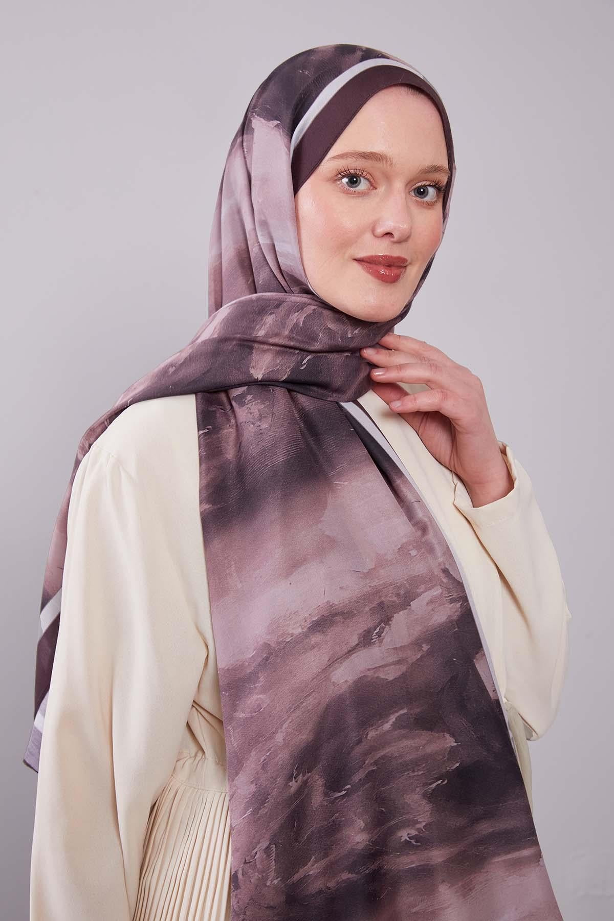 Fivescarf Kahve Soyut Desen Clover Şal