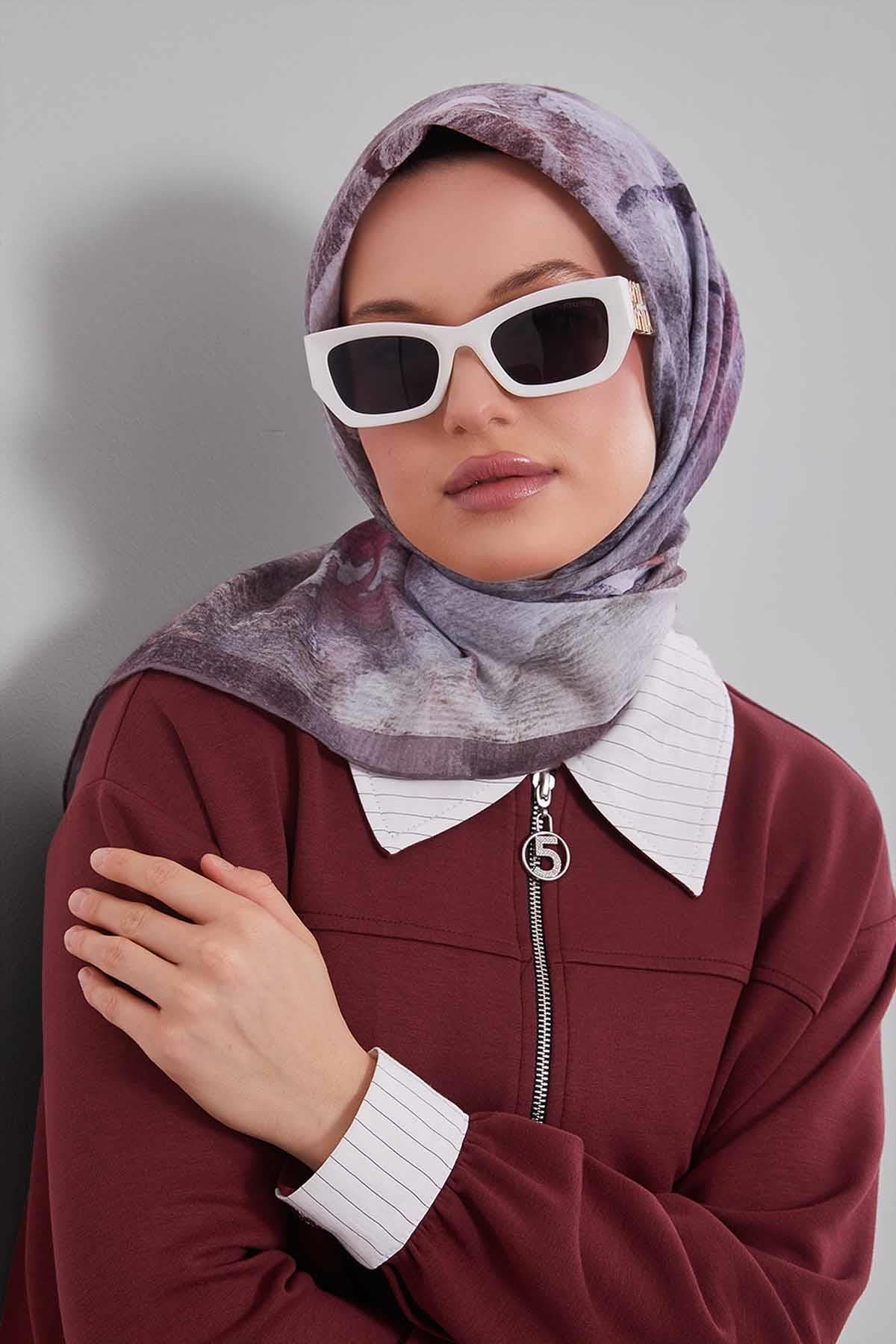 Fivescarf Kahve Soyut Desen Silk Coton Eşarp