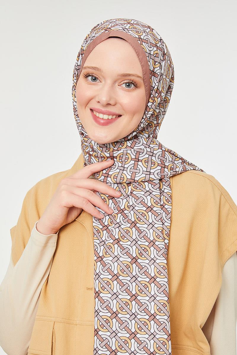 Fivescarf Kahve Yuvarlak Desen Mono Krep Şal