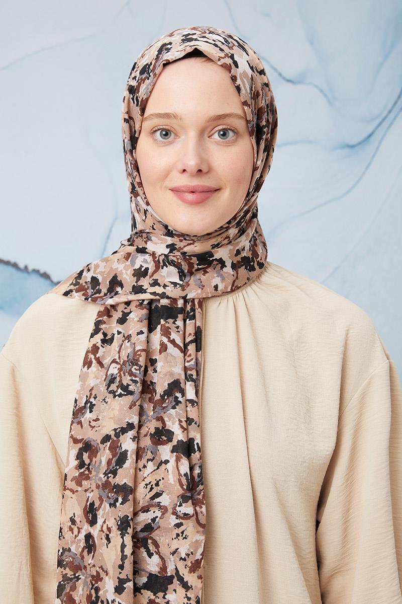Fivescarf Kahverengi Desenli Cotton Şal