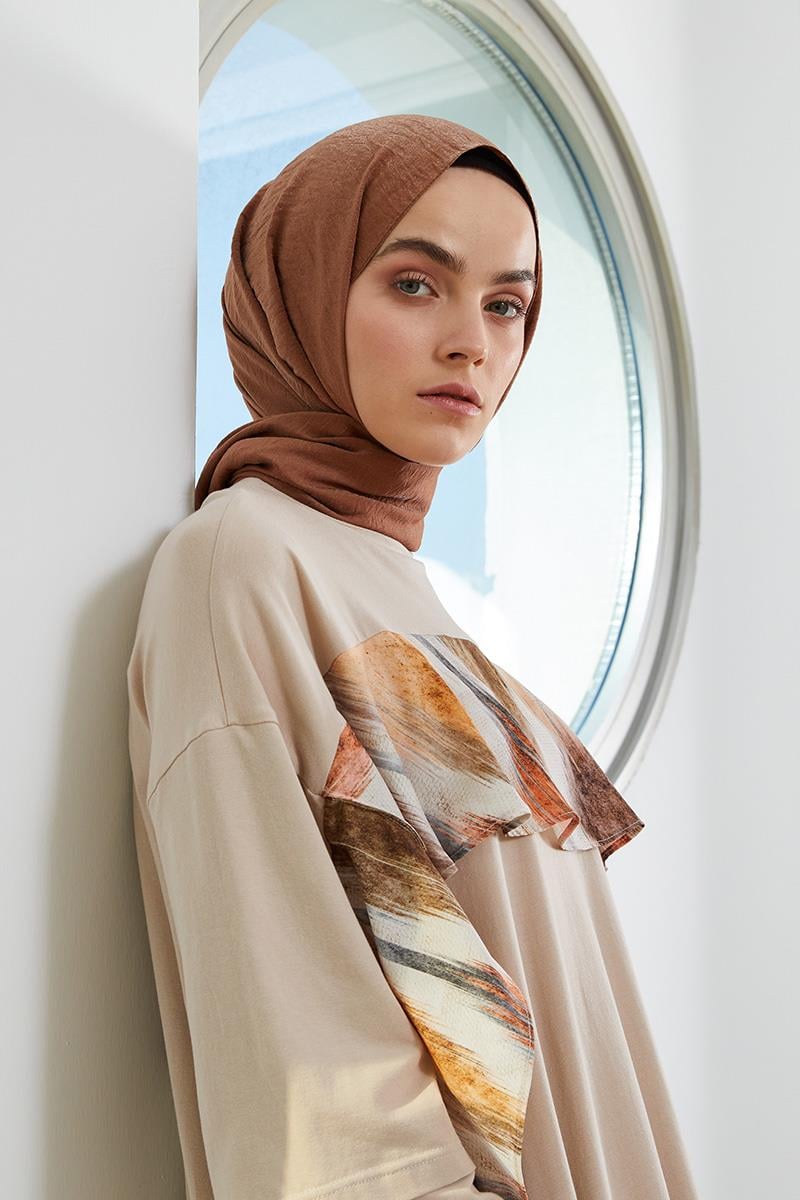 Fivescarf Kahverengi Shine Begonia Şal