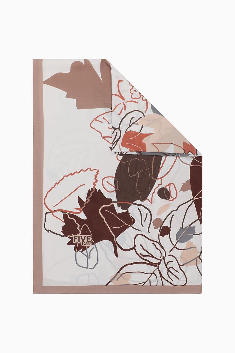 Fivescarf Kahverengi Yaprak Desen Krep Şal