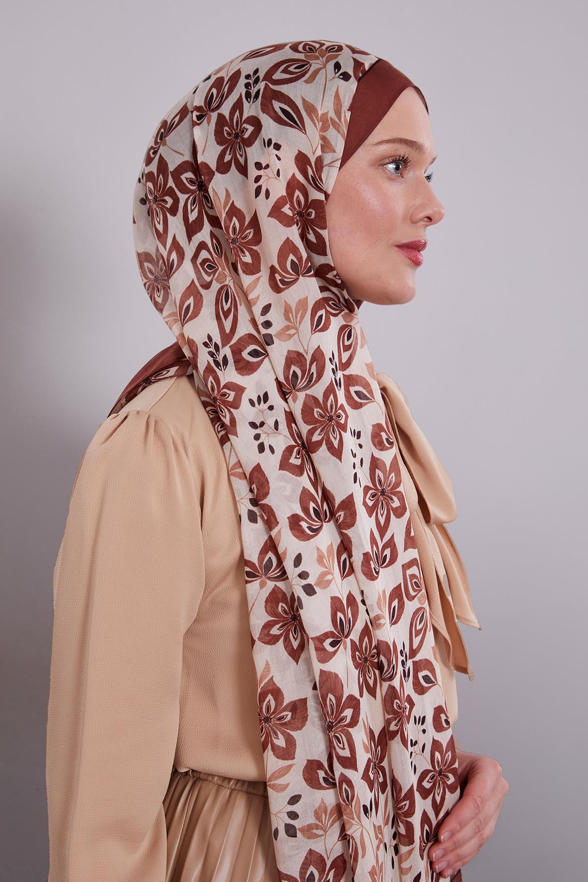 Fivescarf Kiremit Çiçek Desenli Vivian Şal