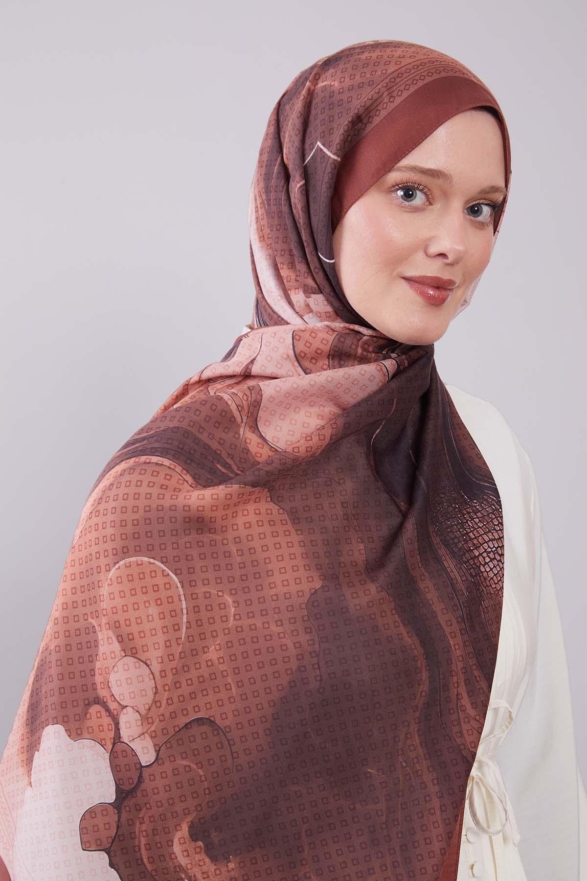 Fivescarf Kiremit Dalgalı Desenli Colver Şal