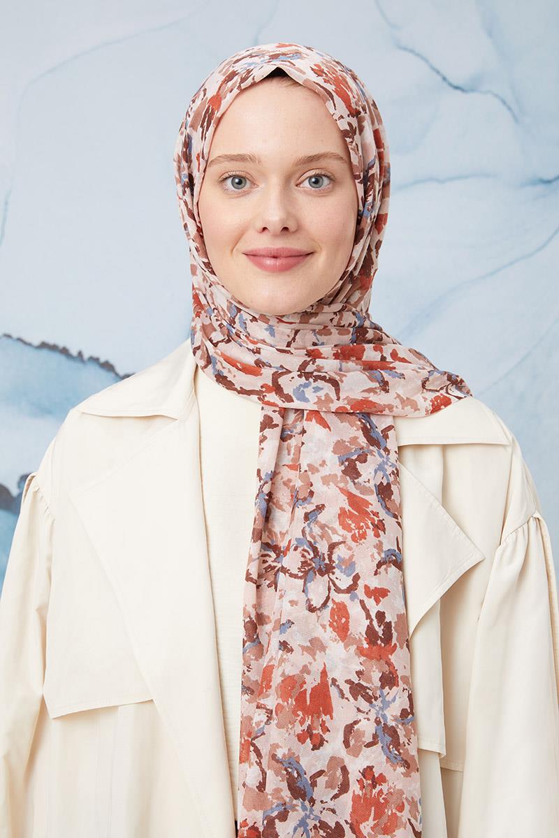 Fivescarf Kiremit Desenli Cotton Şal
