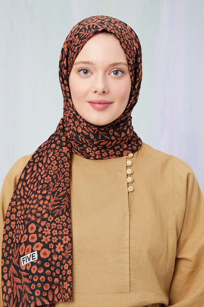 Fivescarf Kiremit Desenli Cotton Şal