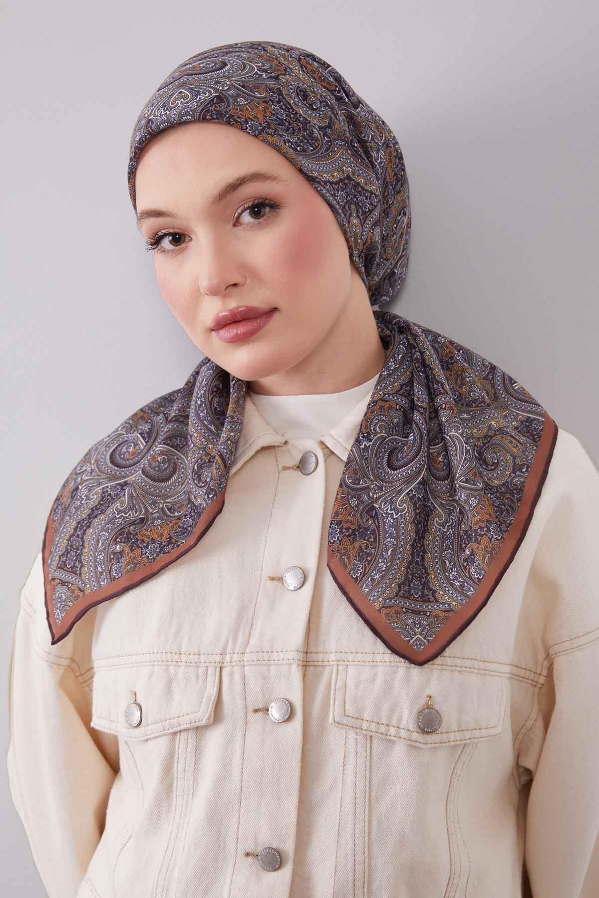 Fivescarf Kiremit Etnik Desen Silk Cotton Eşarp