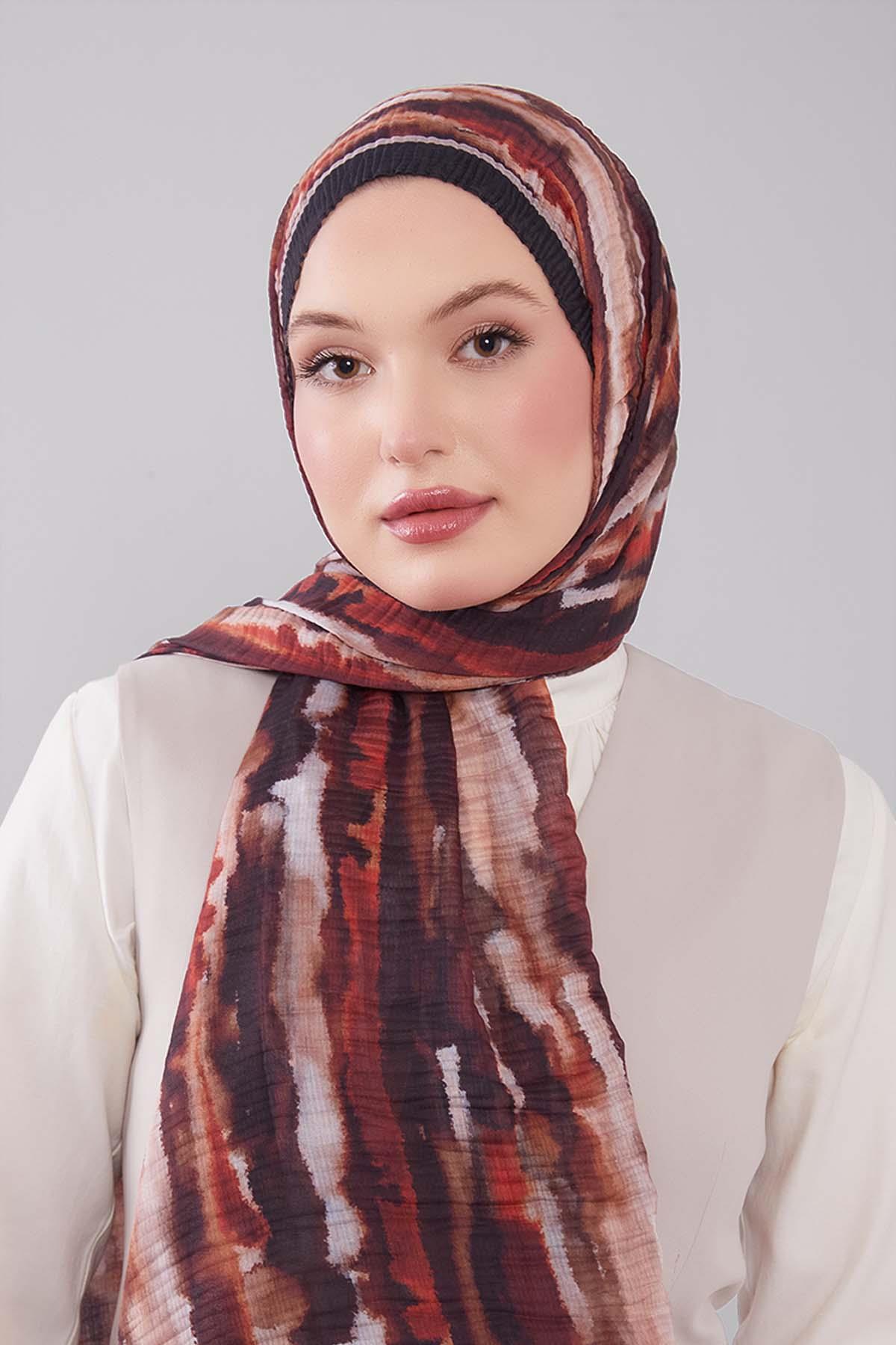 Fivescarf Kiremit Harmal Desen Müslin Cotton Şal
