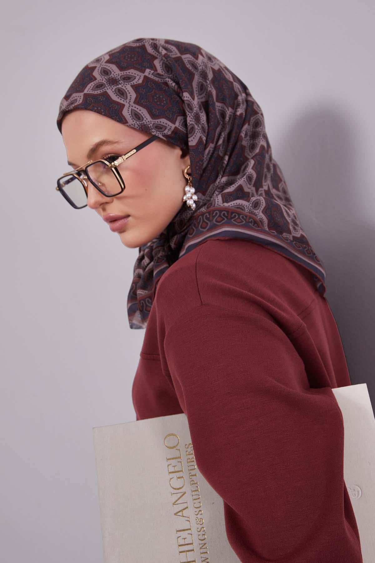Fivescarf Kiremit Motif Desen Silk Coton Eşarp