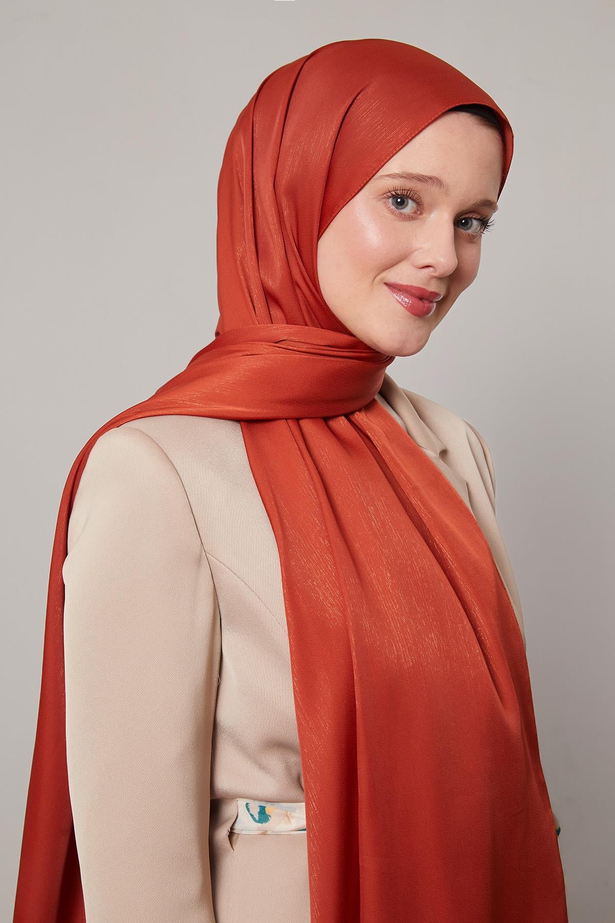 Fivescarf Kiremit Parıltılı Lüx Diamond Şal