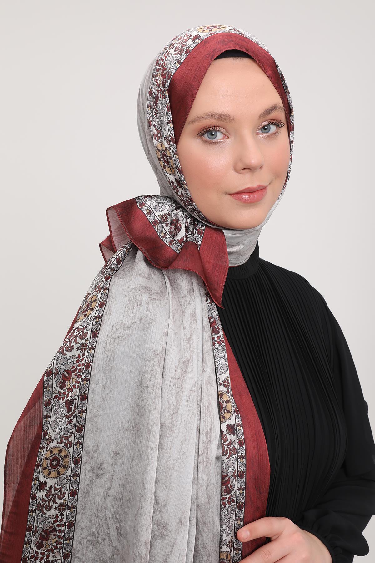 Fivescarf Kiremit Şeritli Etnik Desen Brand Şal