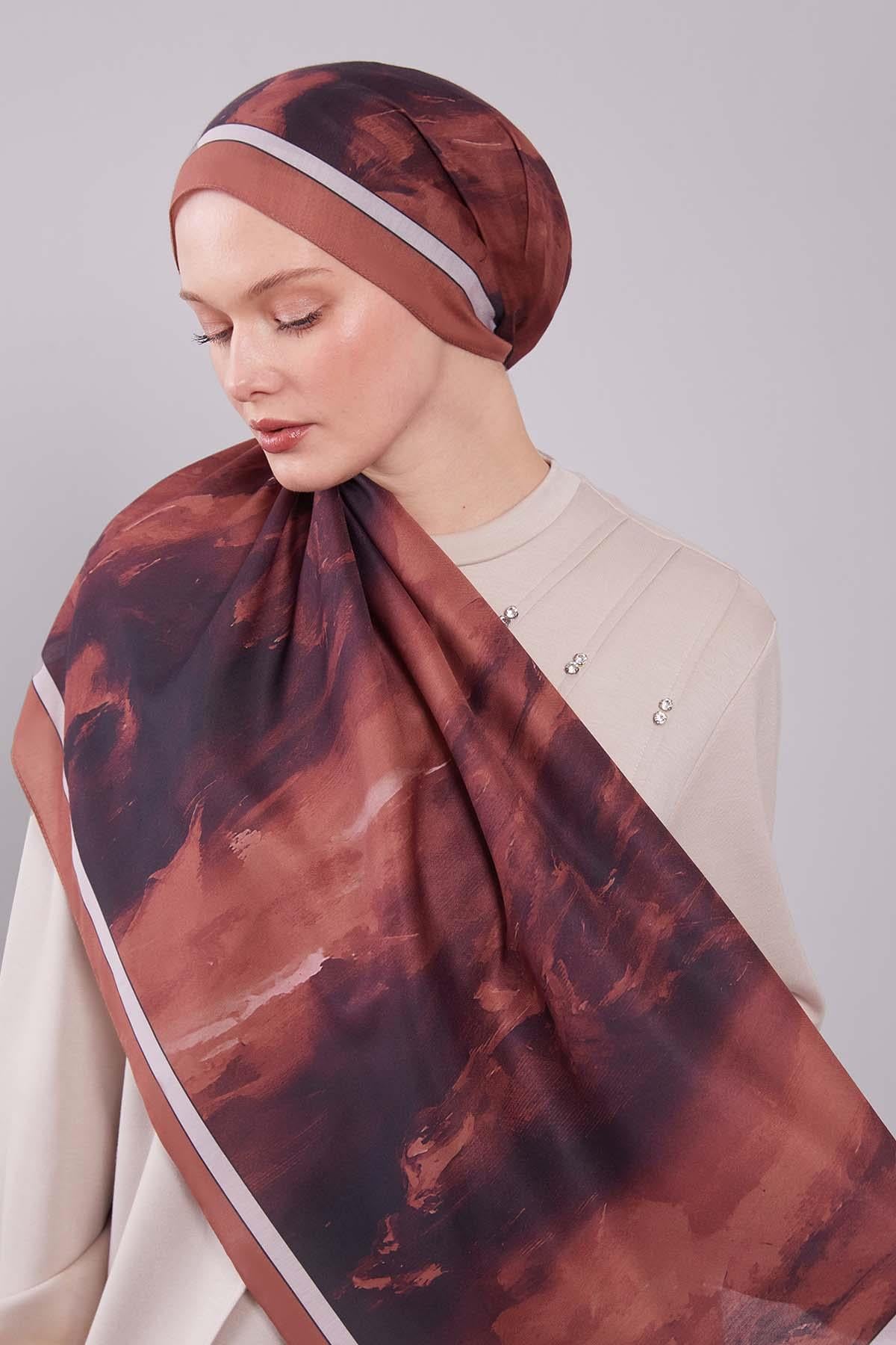 Fivescarf Kiremit Soyut Desen Clover Şal