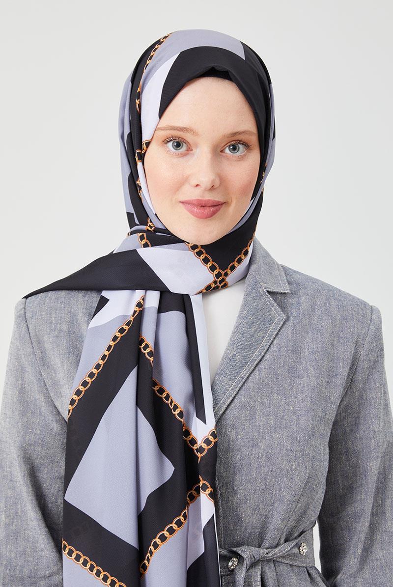 Fivescarf Kırık Beyaz Halka Desen Violet Medine İpeği Şal