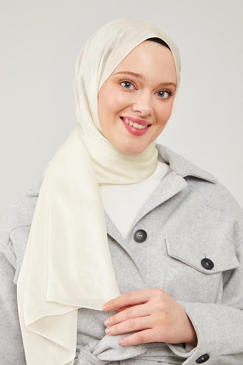 Fivescarf Kırık Beyaz Jakarlı Elegance Şal