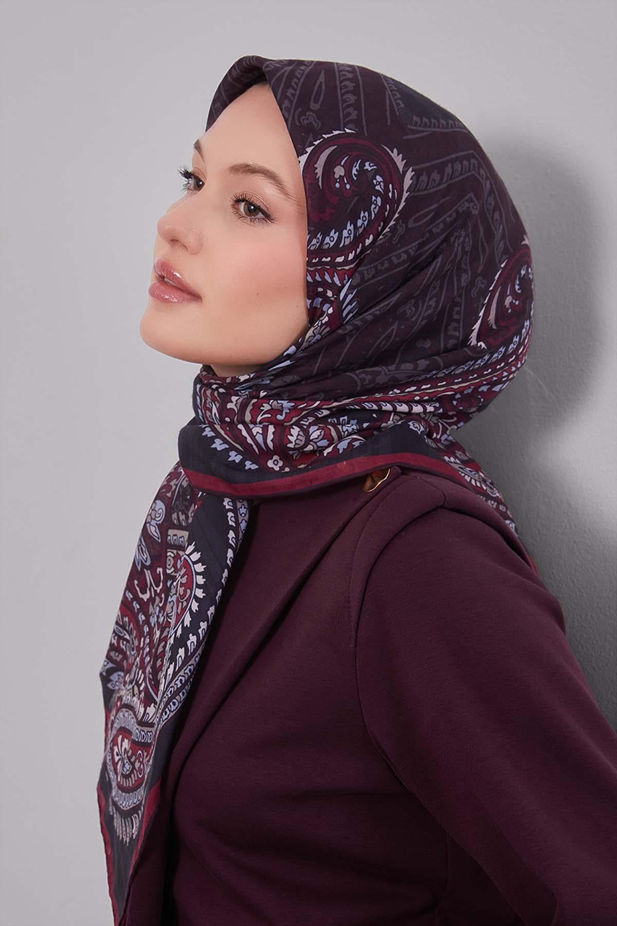 Fivescarf Kırmızı Ebruli Desen Silk Coton Eşarp