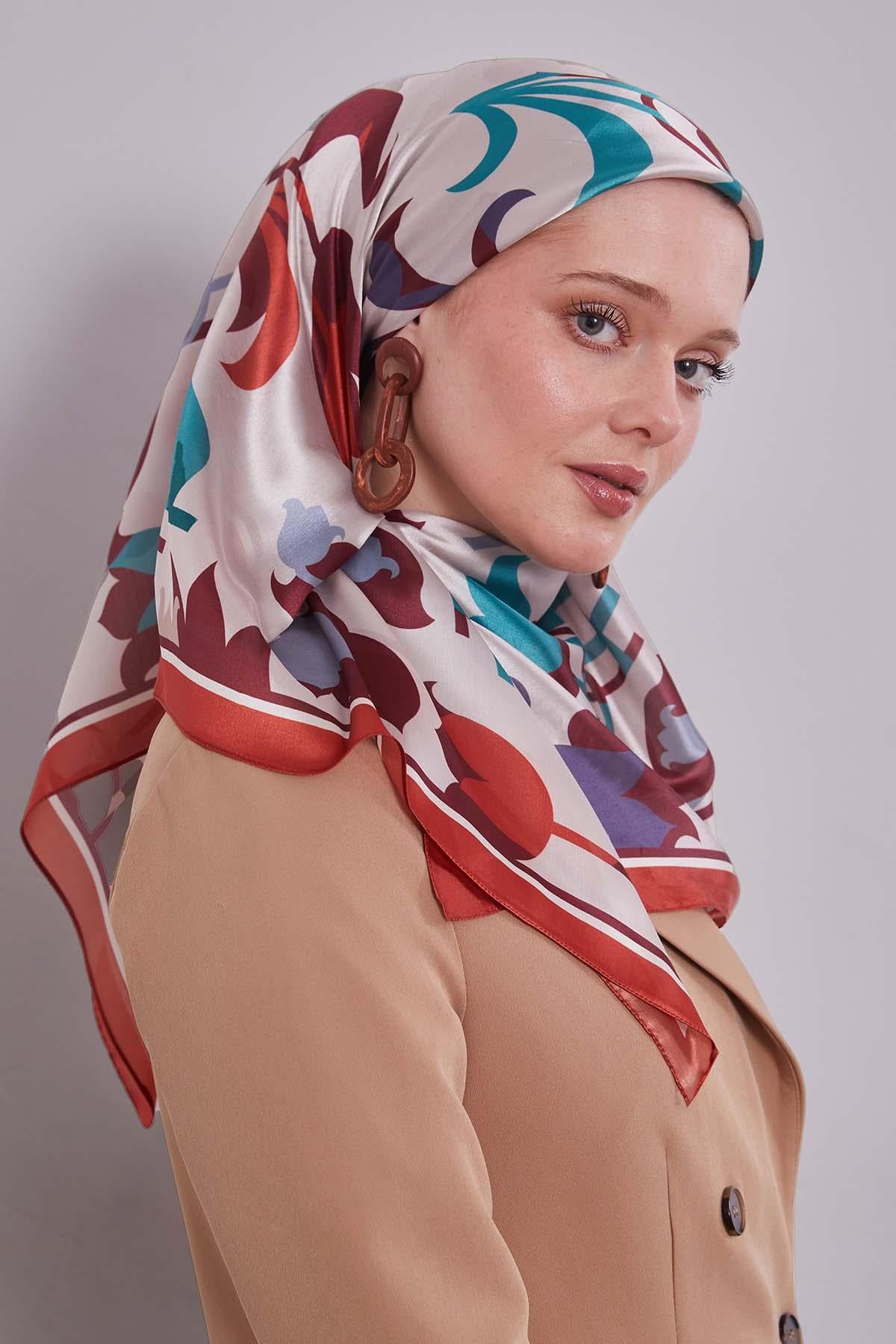 Fivescarf Kırmızı Lale Desen Kristal Eşarp