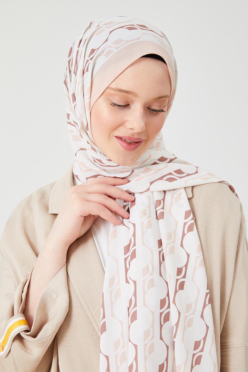Fivescarf Kızıl Kahve Yuvarlak Desen Violet Medine İpeği Şal