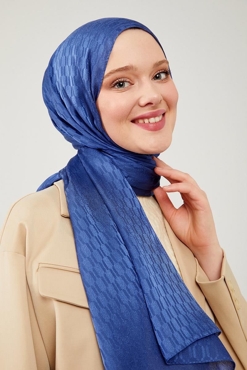 Fivescarf Kot Mavi Burgu Desen Jakarlı Elegance Şal
