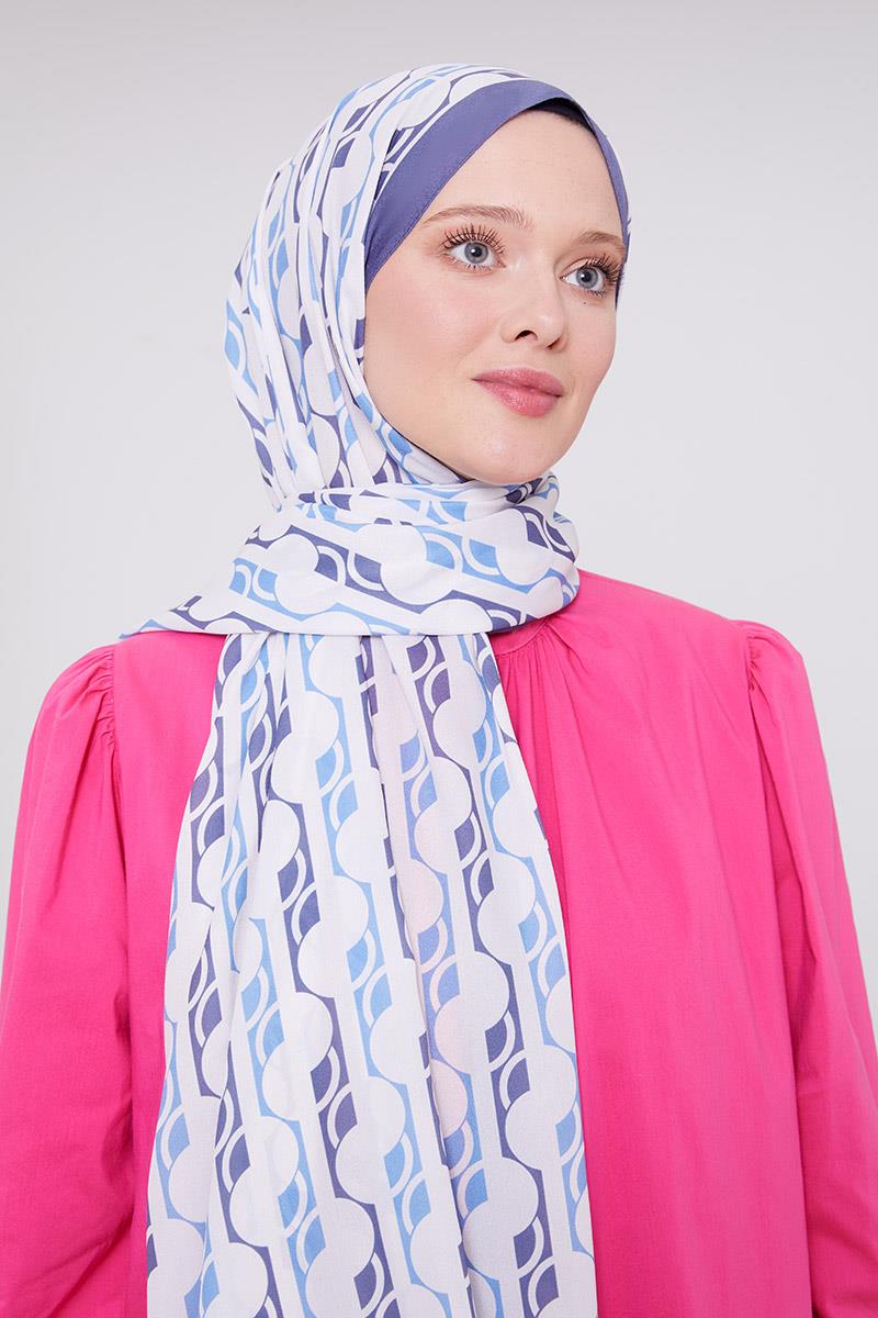 Fivescarf Kot Mavi Geometrik Desen Mono Şal