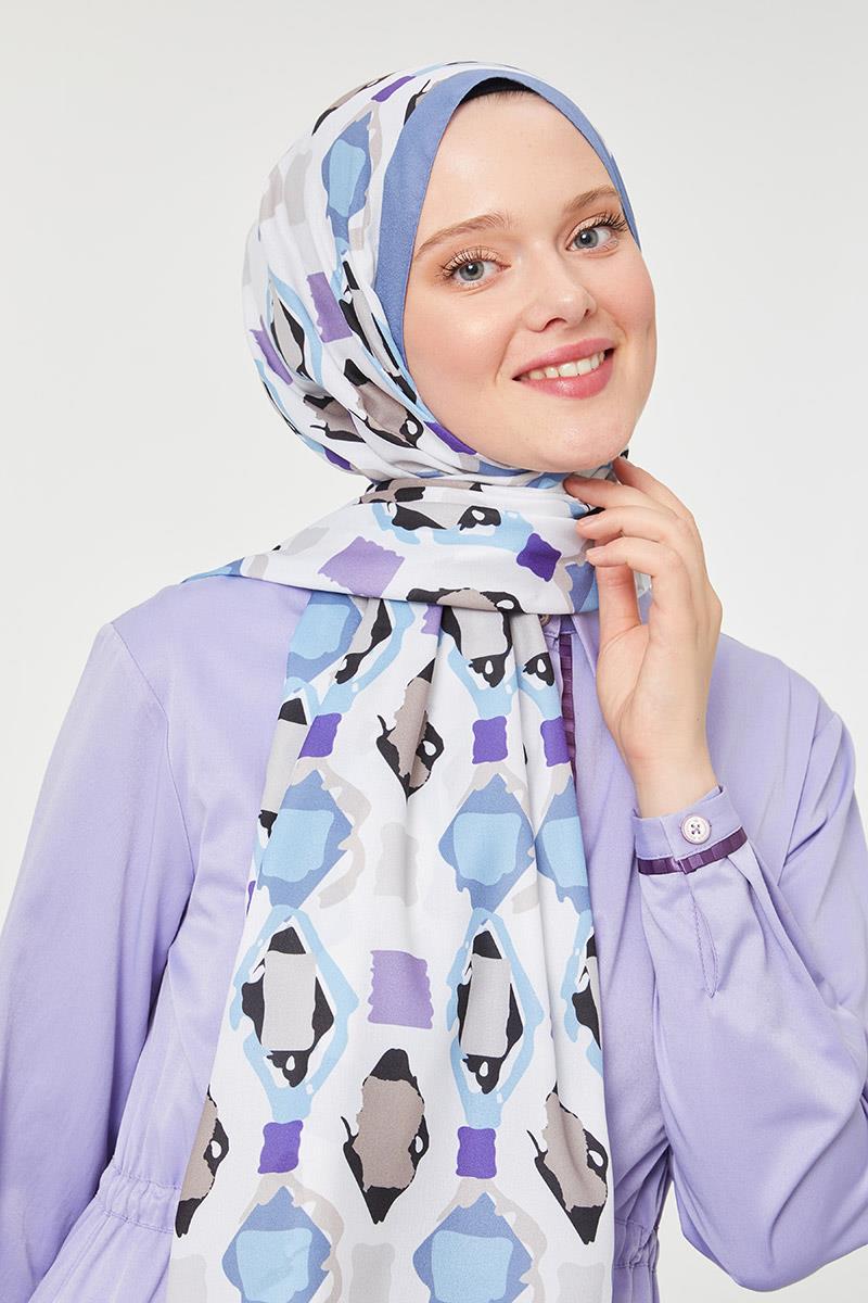 Fivescarf Kot Mavi Üçgen Desen Mono Krep Şal