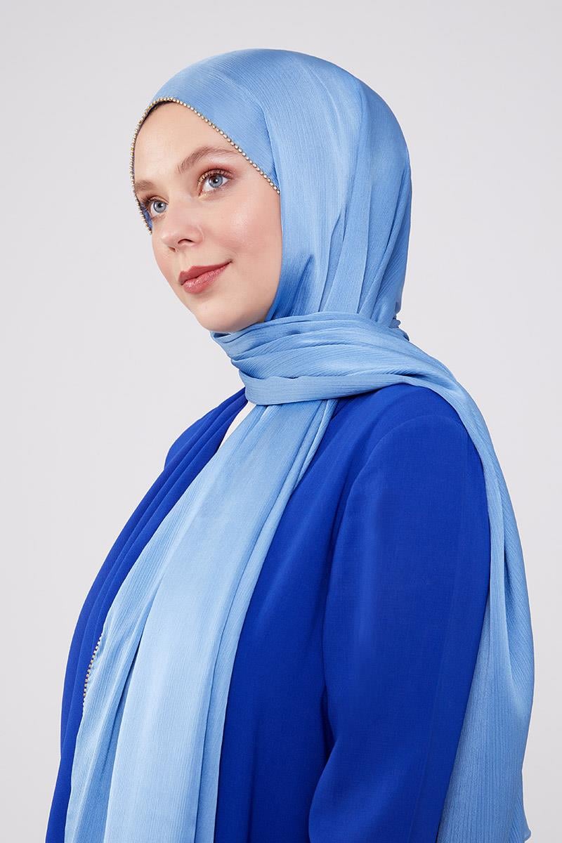 Fivescarf Kot Mavi Yanları Taş Şeritli Brilant Şal