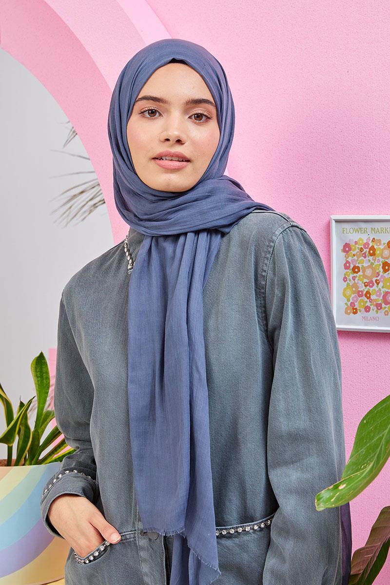 Fivescarf Kot Mavisi Olay Pamuk Şal