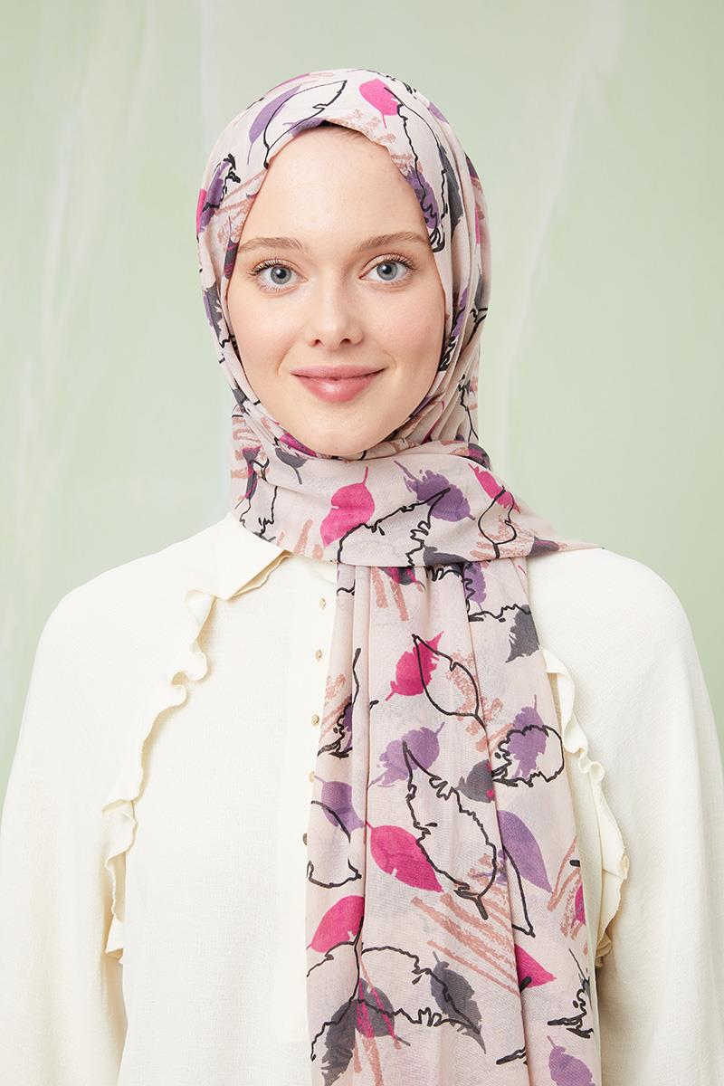 Fivescarf Koyu Bej Desenli Cotton Şal