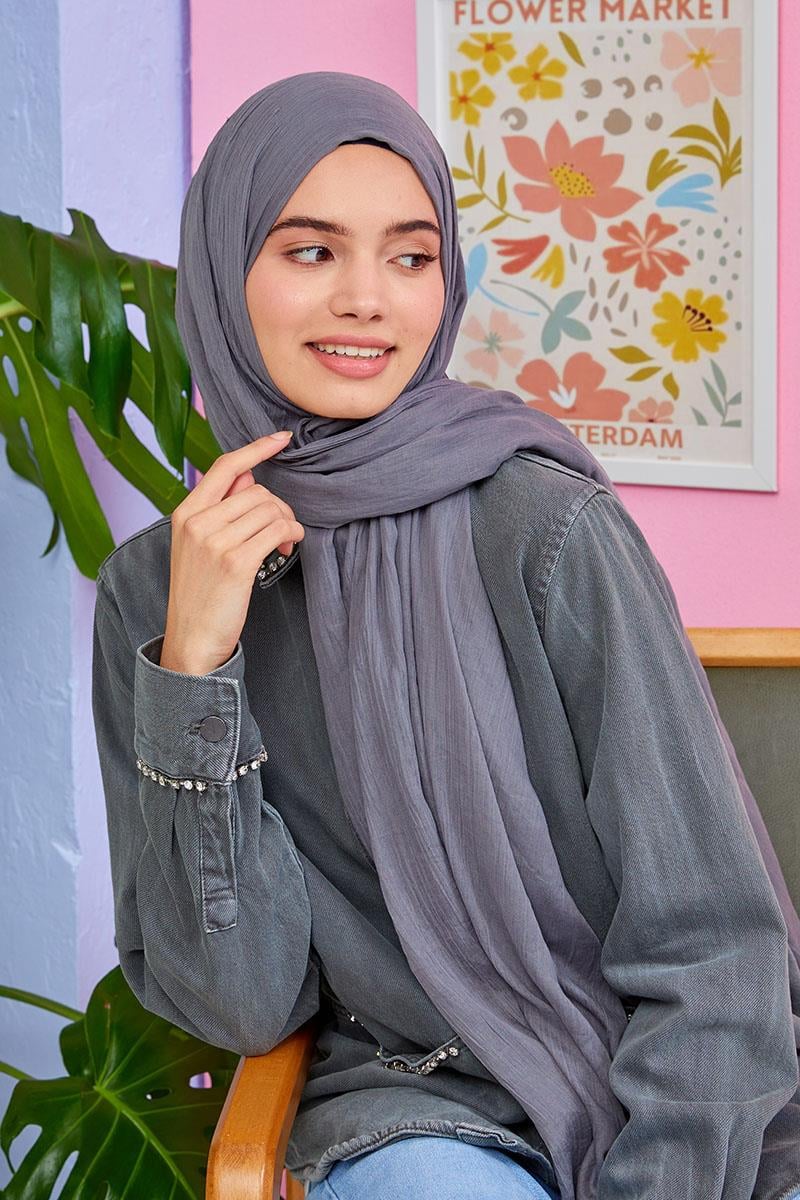 Fivescarf Koyu Gri Olay Pamuk Şal