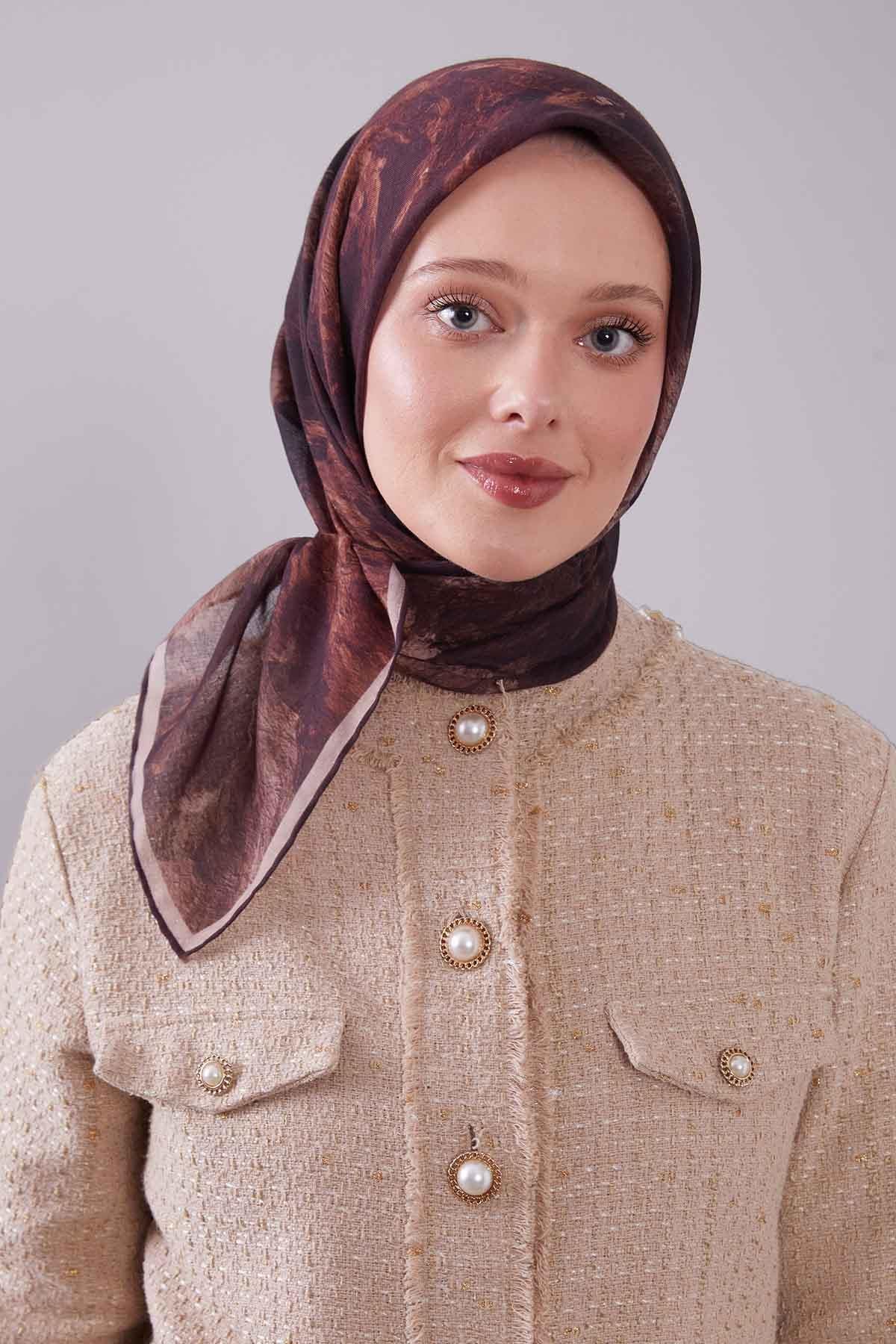Fivescarf KOYU KAHVE Dalga Desen Silk Coton Eşarp
