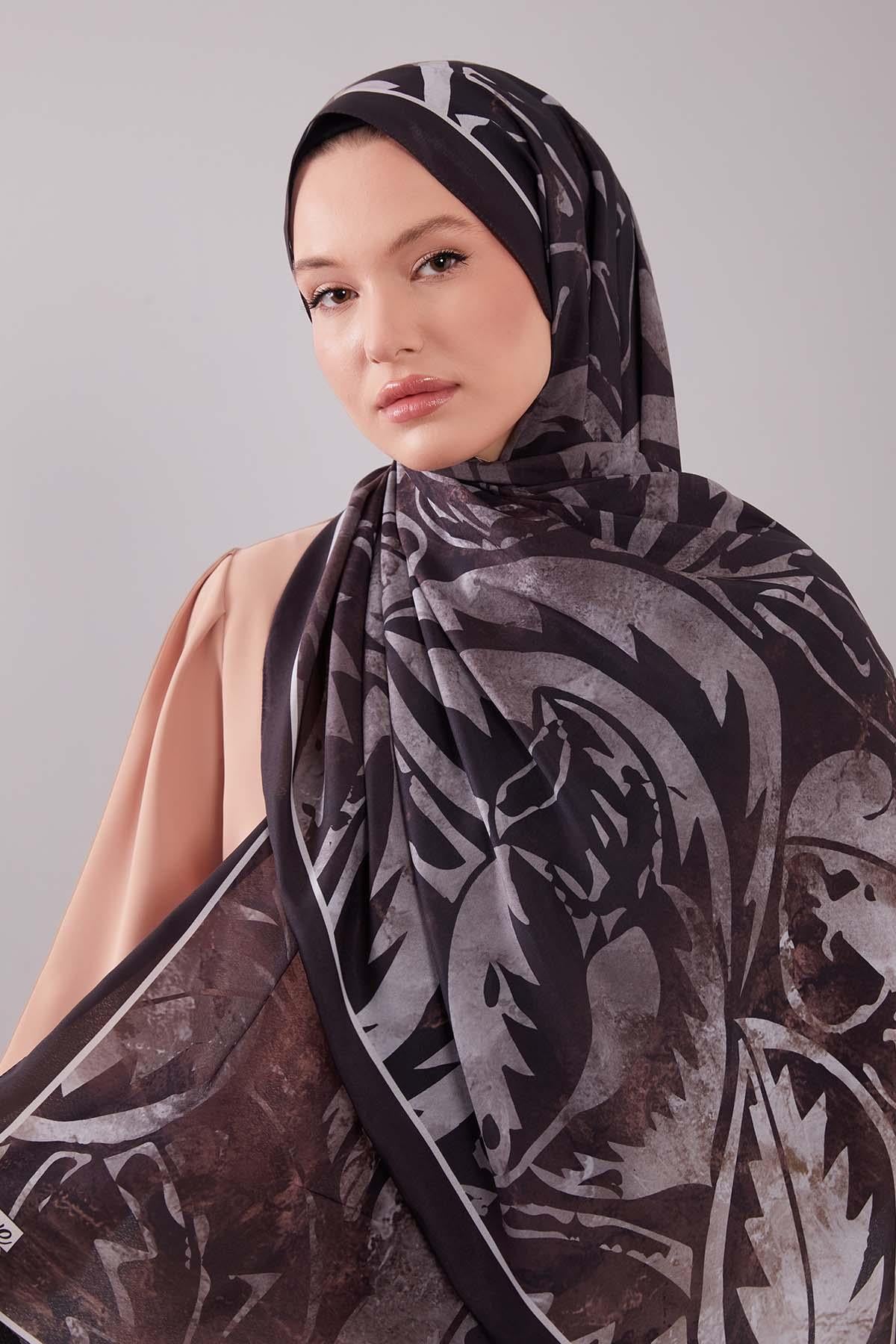 Fivescarf KOYU KAHVE Geometrik Desen Moos Chrep Şal