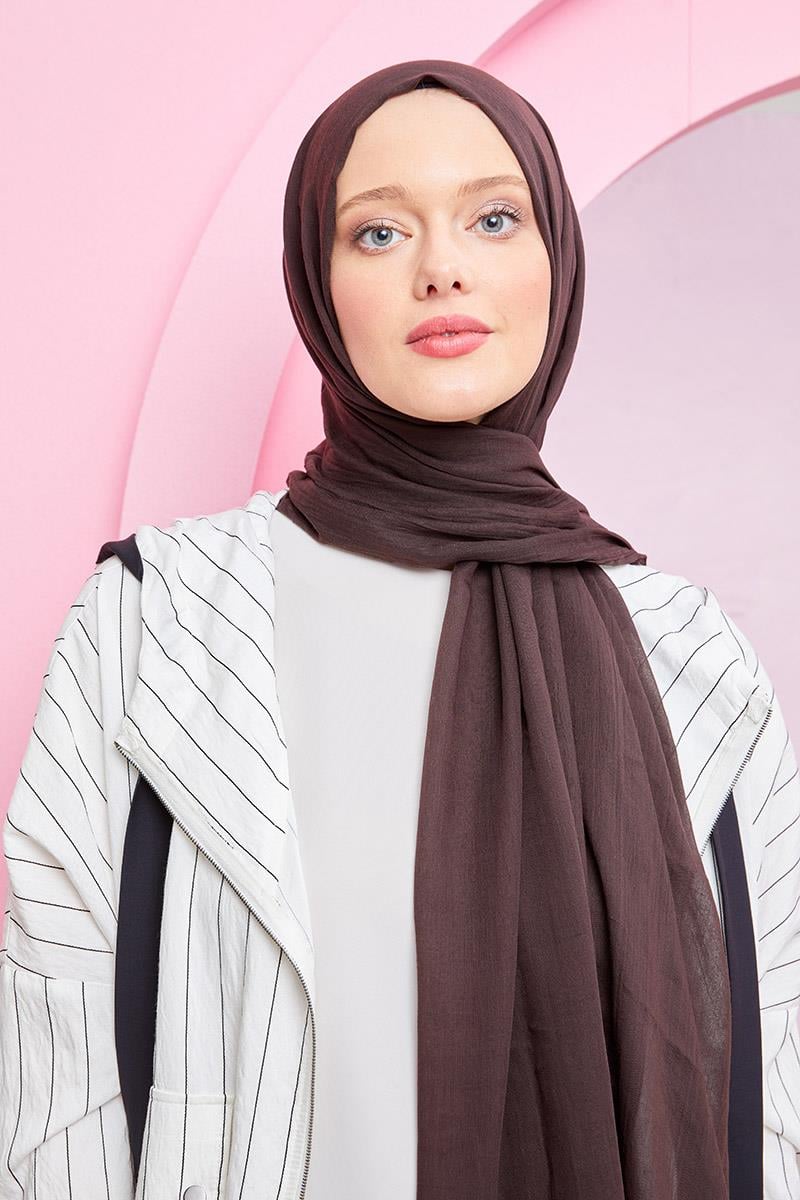 Fivescarf Koyu Kahverengi Olay Pamuk Şal