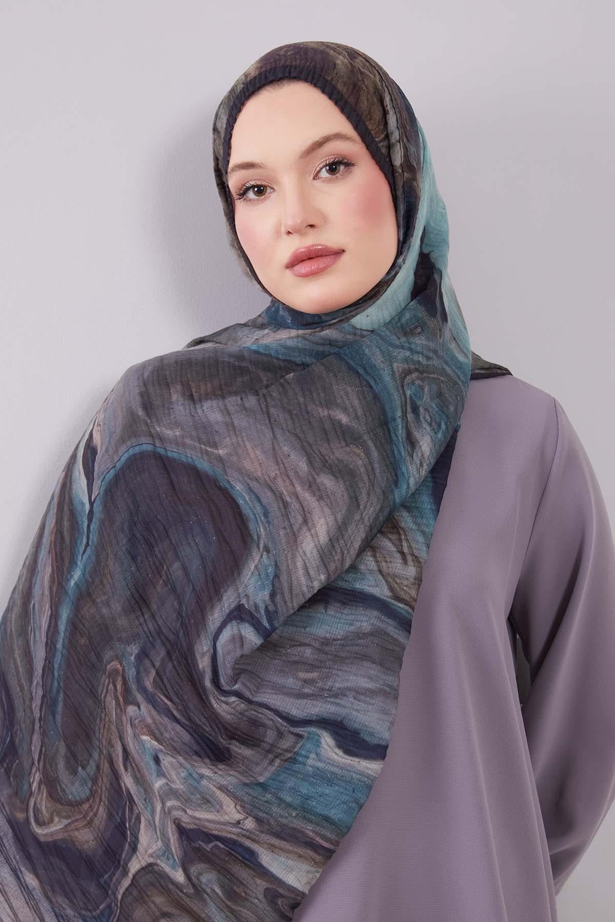 Fivescarf Koyu Lacivert Aura Müslin Şal