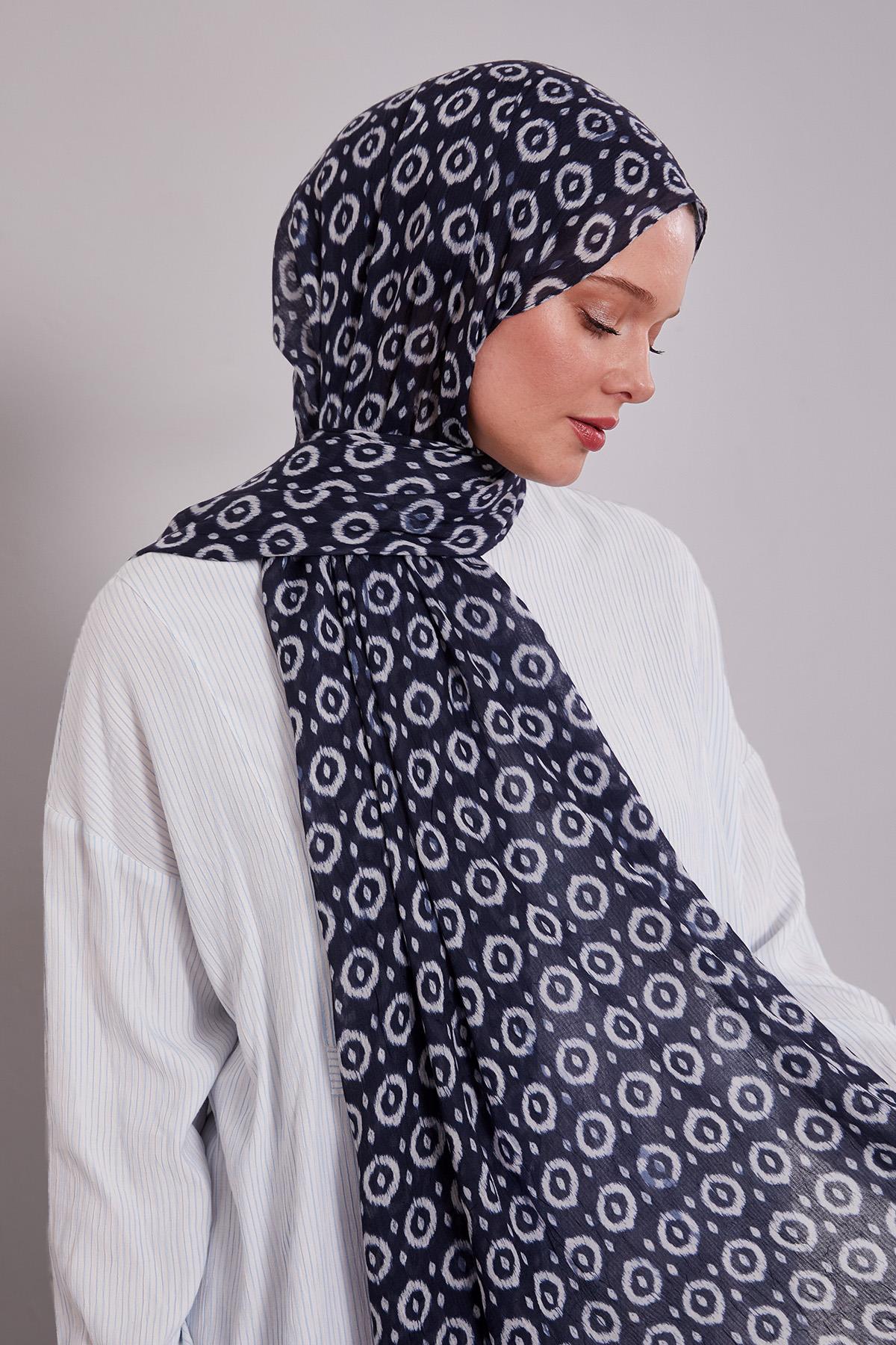 Fivescarf Koyu Lacivert Micro Desenli Craze Comfort Şal