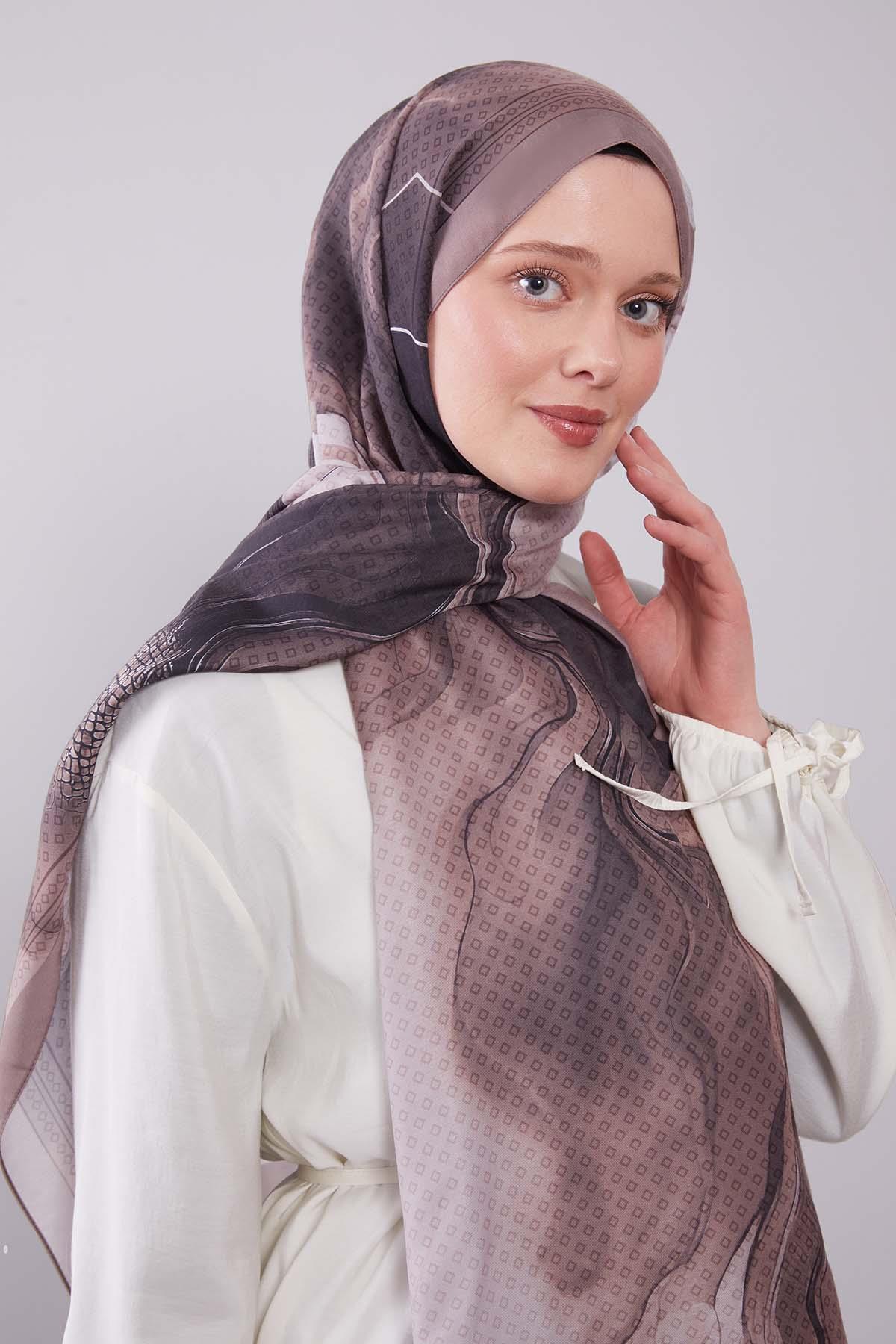 Fivescarf Koyu Mor Dalgalı Desenli Colver Şal