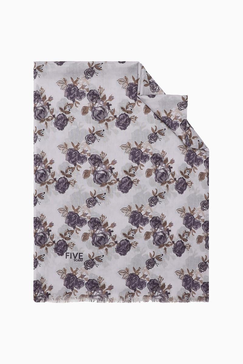 Fivescarf Koyu Mor Relax Büyük Çiçekli Şal