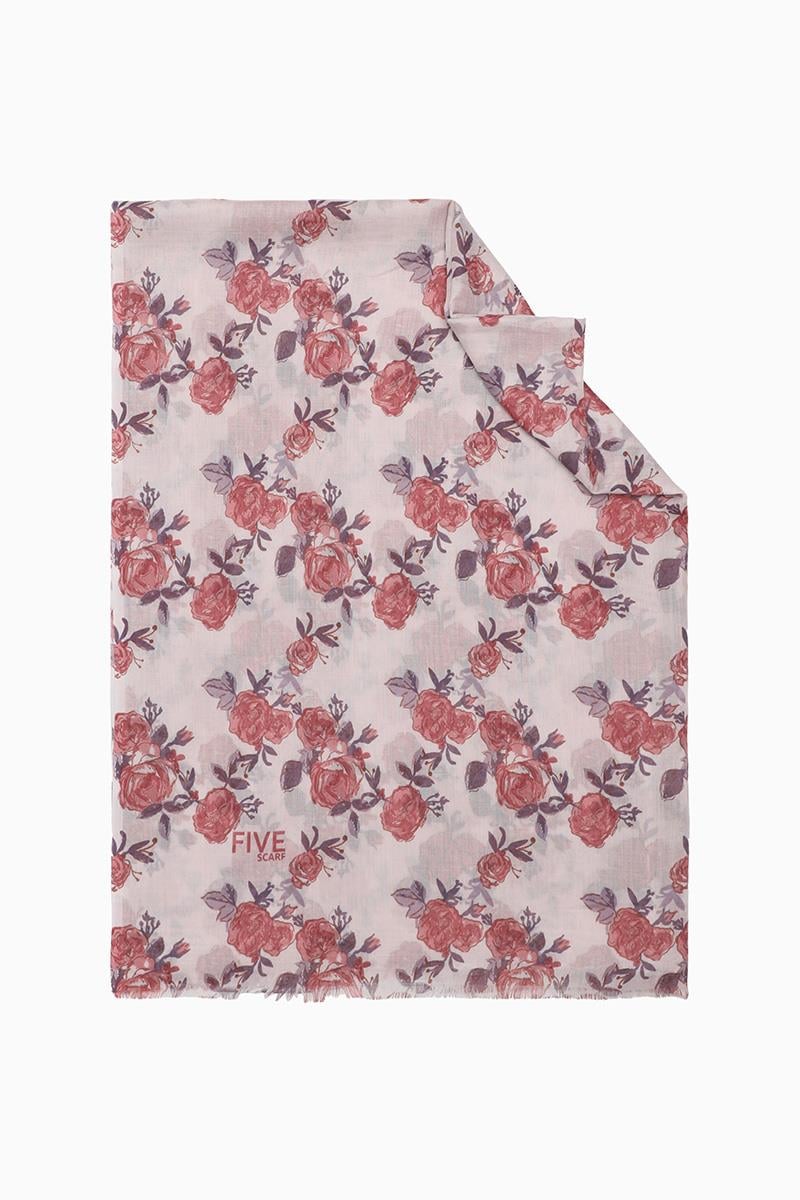 Fivescarf Koyu Pudra Relax Büyük Çiçekli Şal