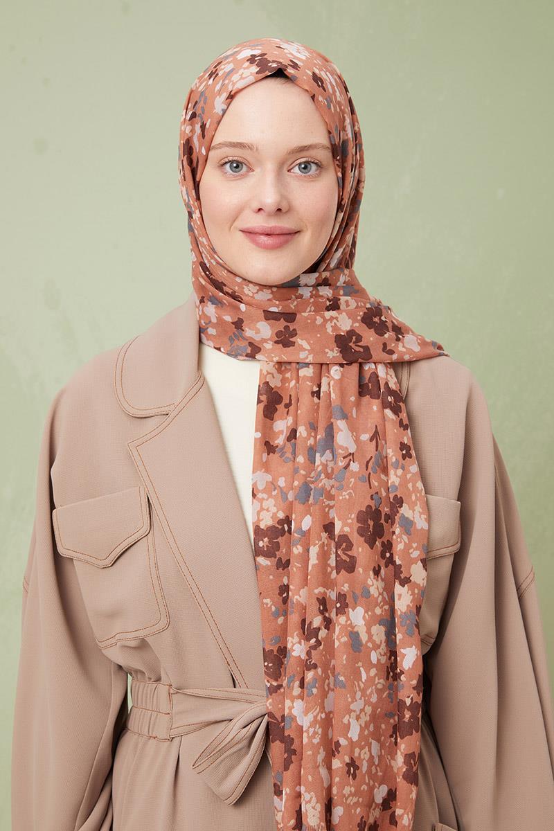Fivescarf Koyu Somon Desenli Cotton Şal